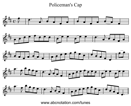 Policeman's Cap - staff notation