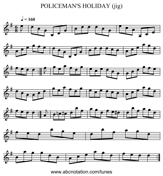 POLICEMAN'S HOLIDAY (jig) - staff notation