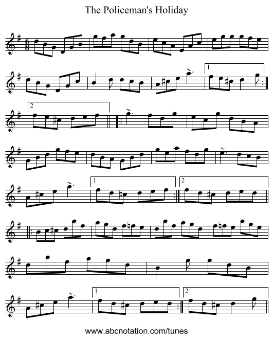 Policeman's Holiday, The - staff notation