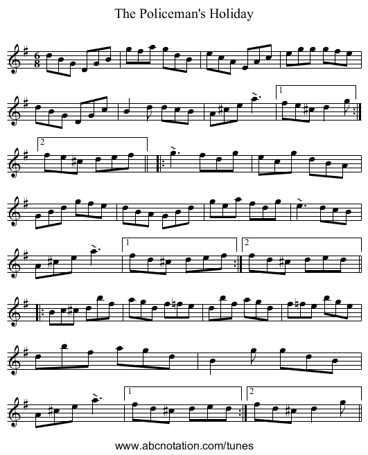 Policeman's Holiday, The - staff notation