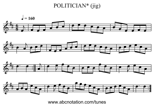 POLITICIAN* (jig) - staff notation