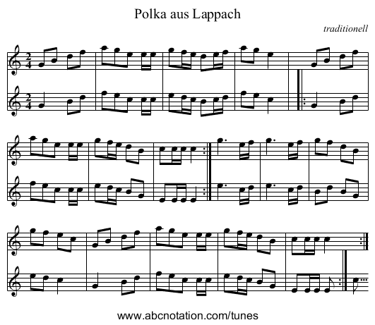 Polka aus Lappach - staff notation