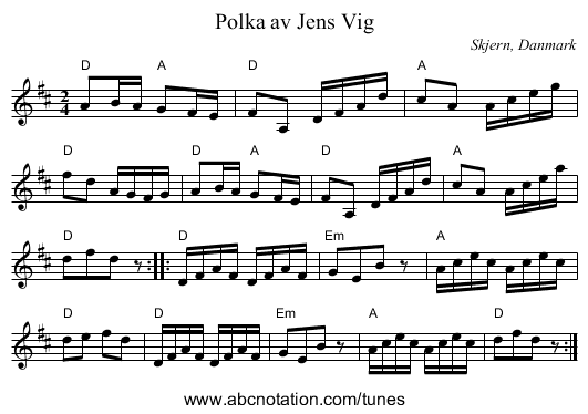 Polka av Jens Vig - staff notation