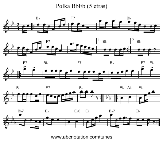 Polka BbEb (5letras) - staff notation