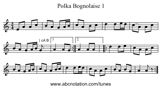 Polka Bognolaise 1 - staff notation