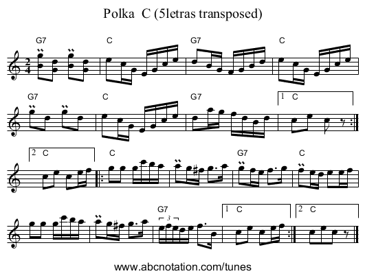 Polka  C (5letras transposed) - staff notation
