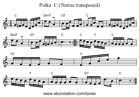 Polka C (5letras transposed) - staff notation