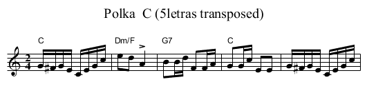 Polka  C (5letras transposed) - staff notation