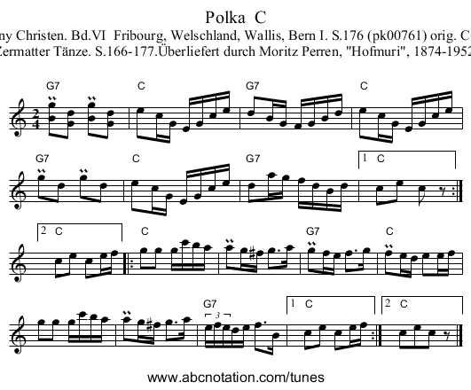 Polka C - staff notation
