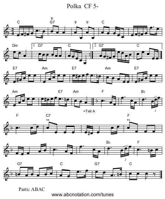 Polka CF 5- - staff notation