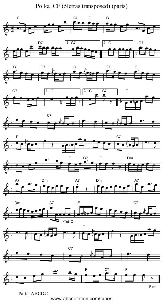 Polka CF (5letras transposed) (parts) - staff notation