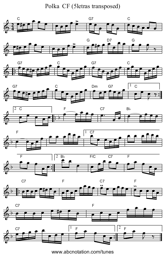 Polka  CF (5letras transposed) - staff notation