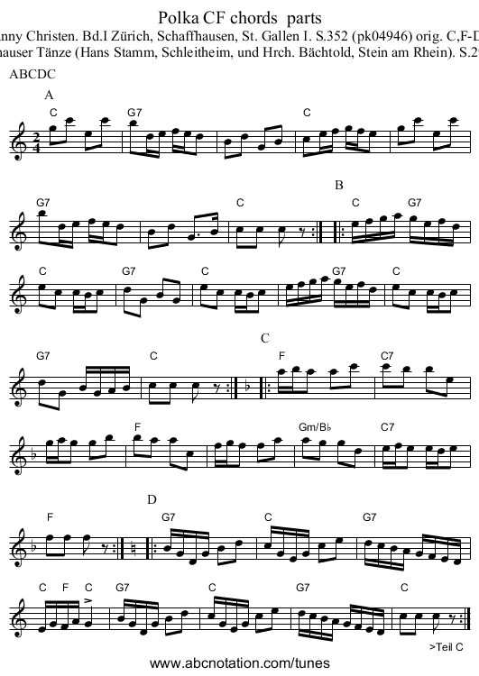 Polka CF chords  parts - staff notation