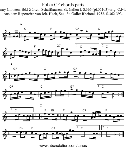 Polka CF chords parts - staff notation