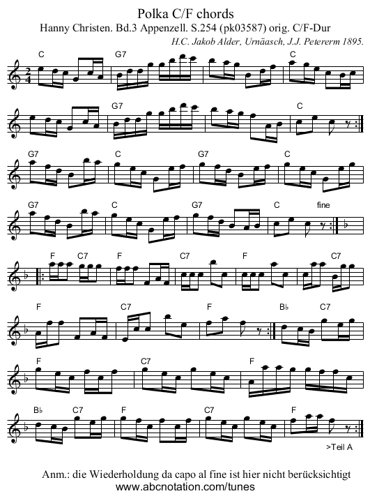 Polka C/F chords - staff notation