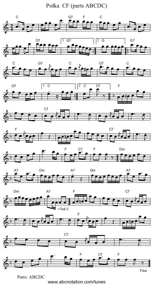 Polka  CF (parts ABCDC) - staff notation