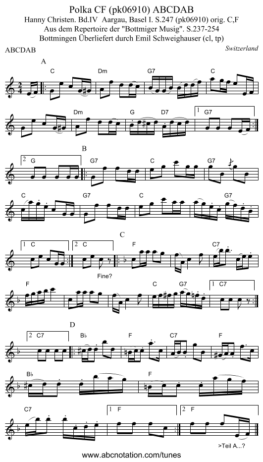 Polka CF (pk06910) ABCDAB - staff notation
