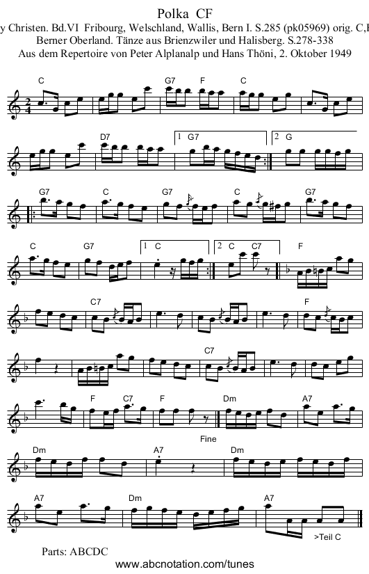 Polka CF - staff notation