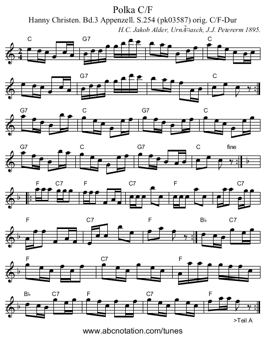 Polka C/F - staff notation