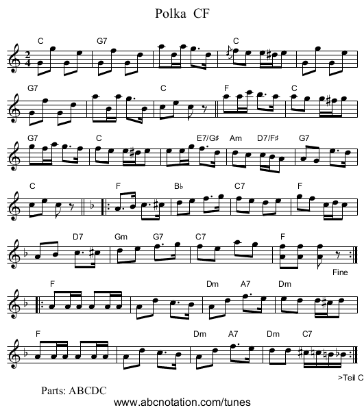 Polka CF - staff notation