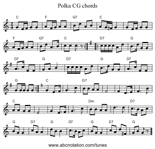 Polka CG chords - staff notation