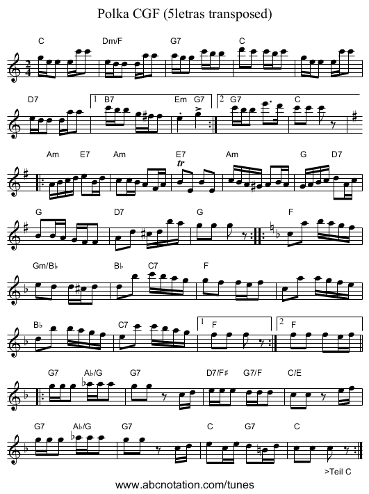 Polka CGF (5letras transposed) - staff notation