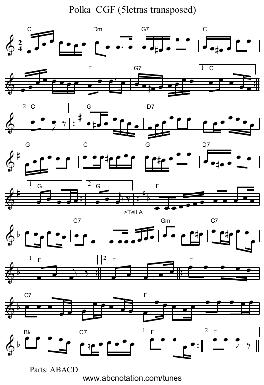 Polka  CGF (5letras transposed) - staff notation