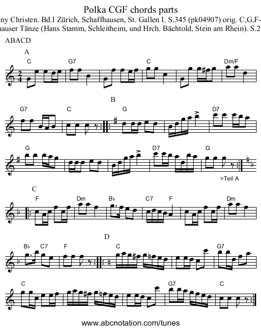 Polka CGF chords parts - staff notation