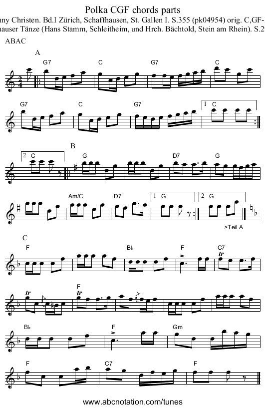 Polka CGF chords parts - staff notation
