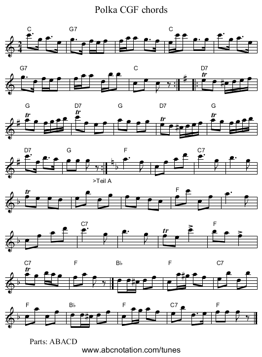 Polka CGF chords - staff notation