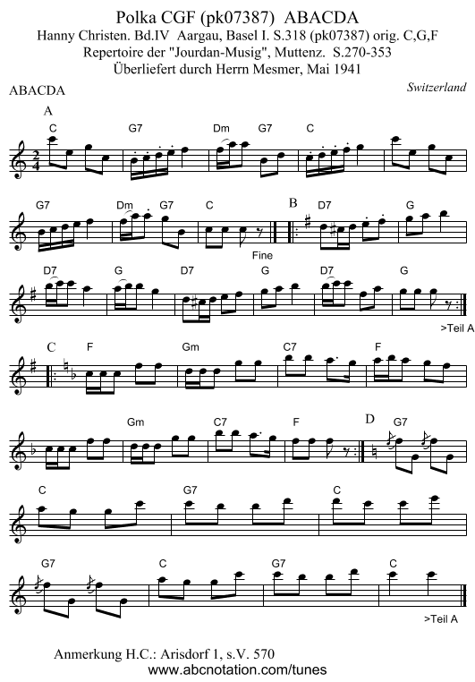 Polka CGF (pk07387)  ABACDA - staff notation