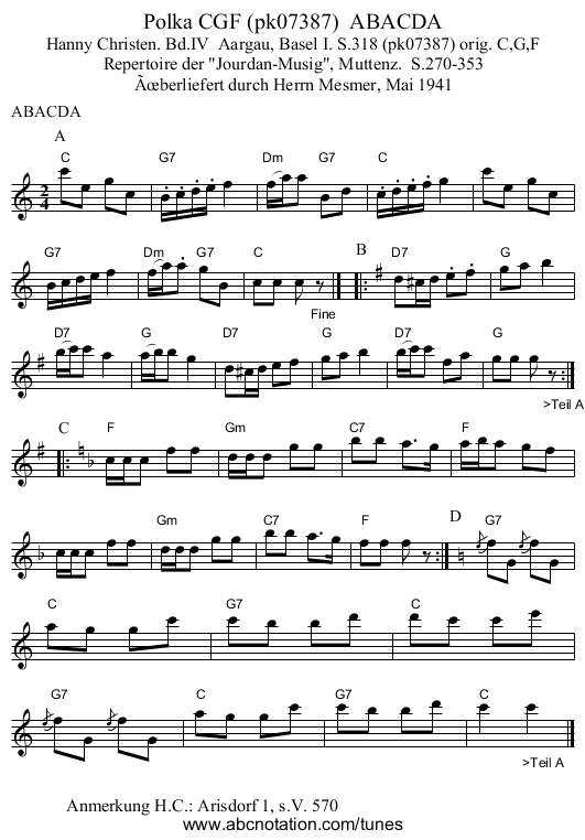 Polka CGF (pk07387)  ABACDA - staff notation