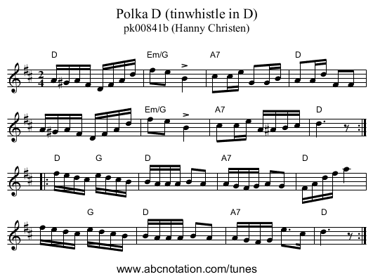 Polka D (tinwhistle in D) - staff notation