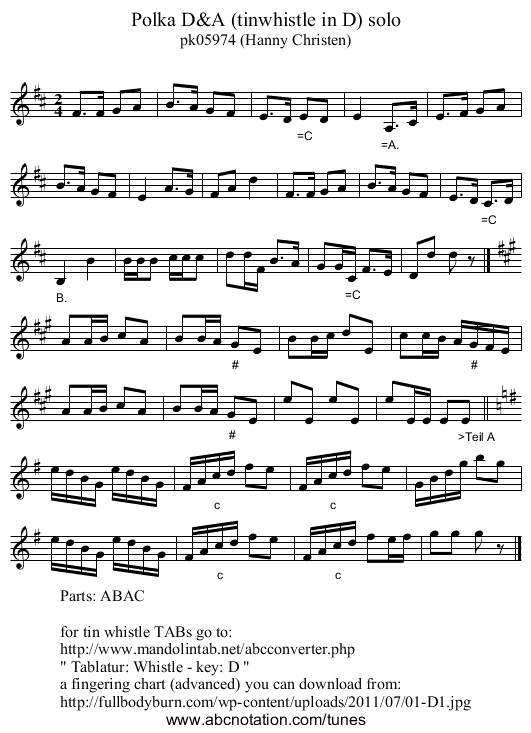 Polka D&A (tinwhistle in D) solo - staff notation