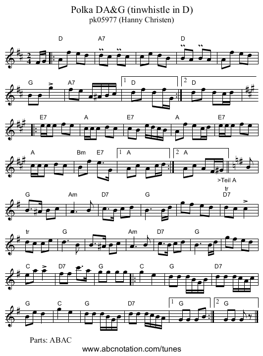 Polka DA&G (tinwhistle in D) - staff notation