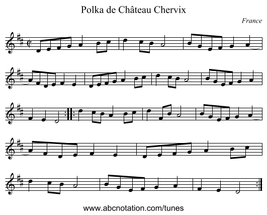 Polka de Château Chervix - staff notation