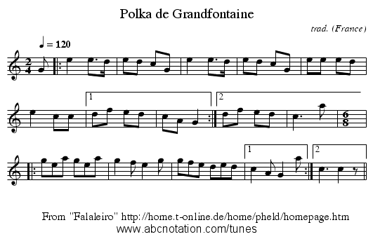 Polka de Grandfontaine - staff notation