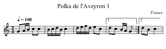 Polka de l'Aveyron 1 - staff notation
