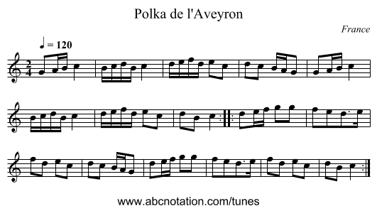 Polka de l'Aveyron - staff notation