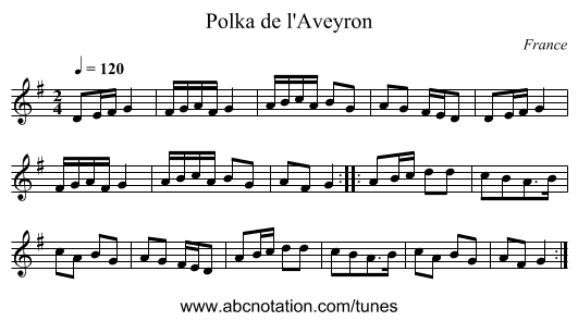 Polka de l'Aveyron - staff notation