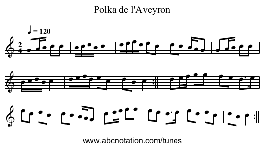 Polka de l'Aveyron - staff notation