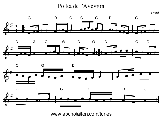 Polka de l'Aveyron - staff notation
