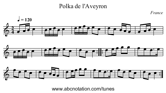 Polka de l'Aveyron - staff notation