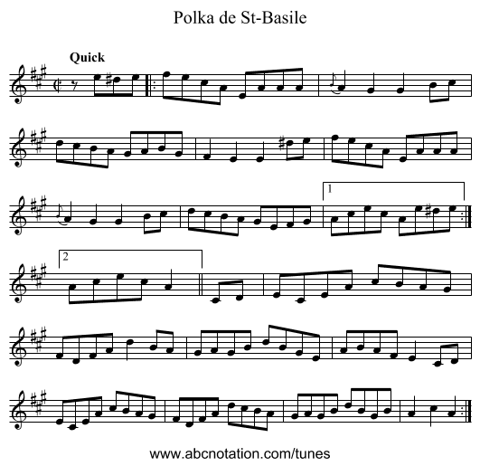 Polka de St-Basile - staff notation
