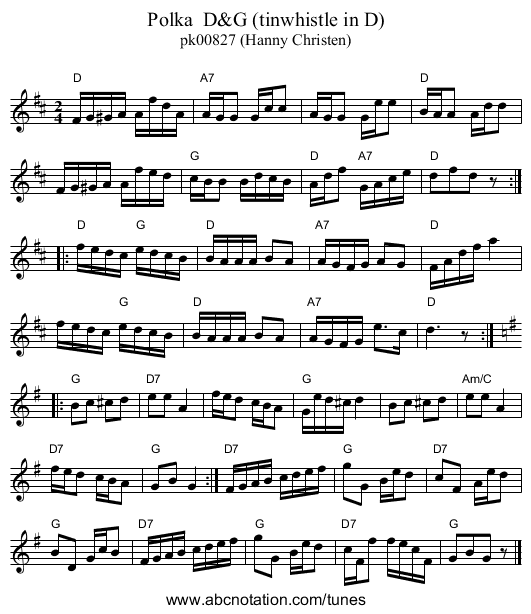 Polka  D&G (tinwhistle in D) - staff notation