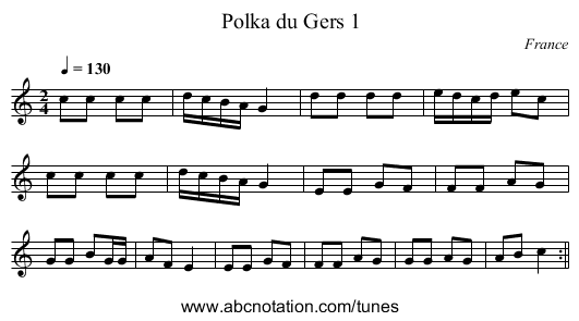 Polka du Gers 1 - staff notation