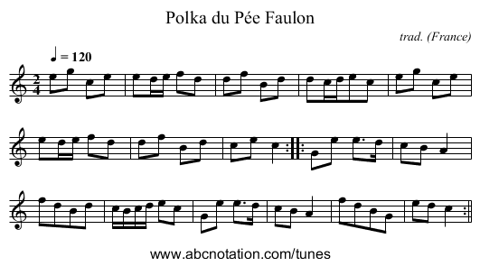 Polka du Pée Faulon - staff notation