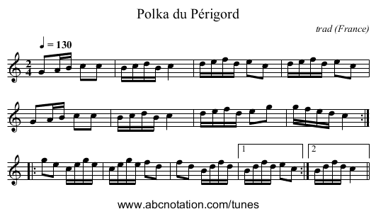 Polka du Périgord - staff notation