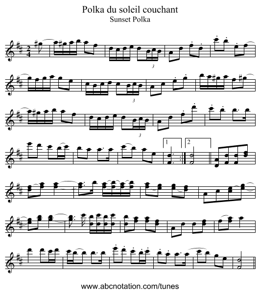 Polka du soleil couchant - staff notation