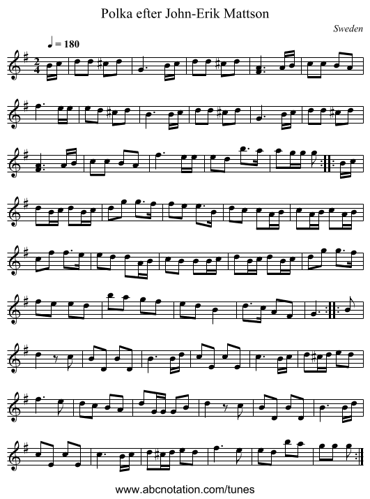 Polka efter John-Erik Mattson - staff notation